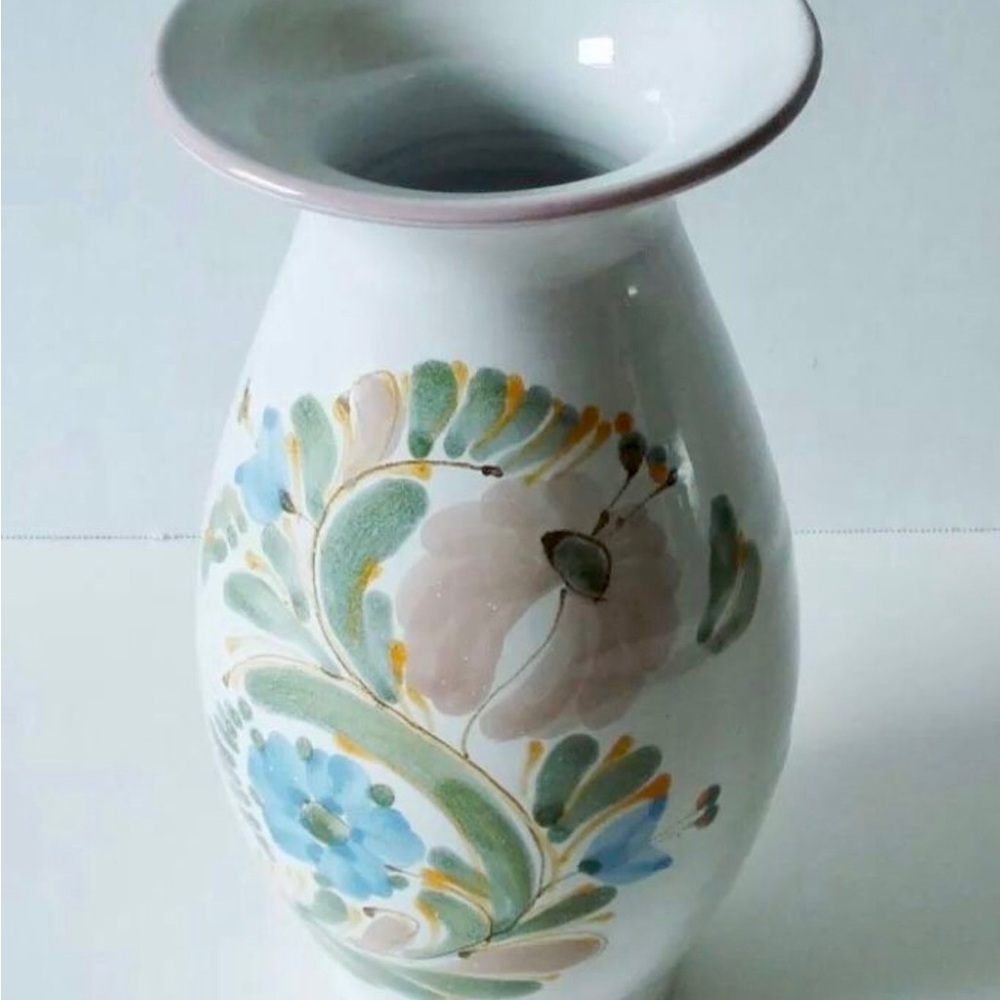 Terra Cotta Made in Hungary Pottery Vase Floral Pattern Signed